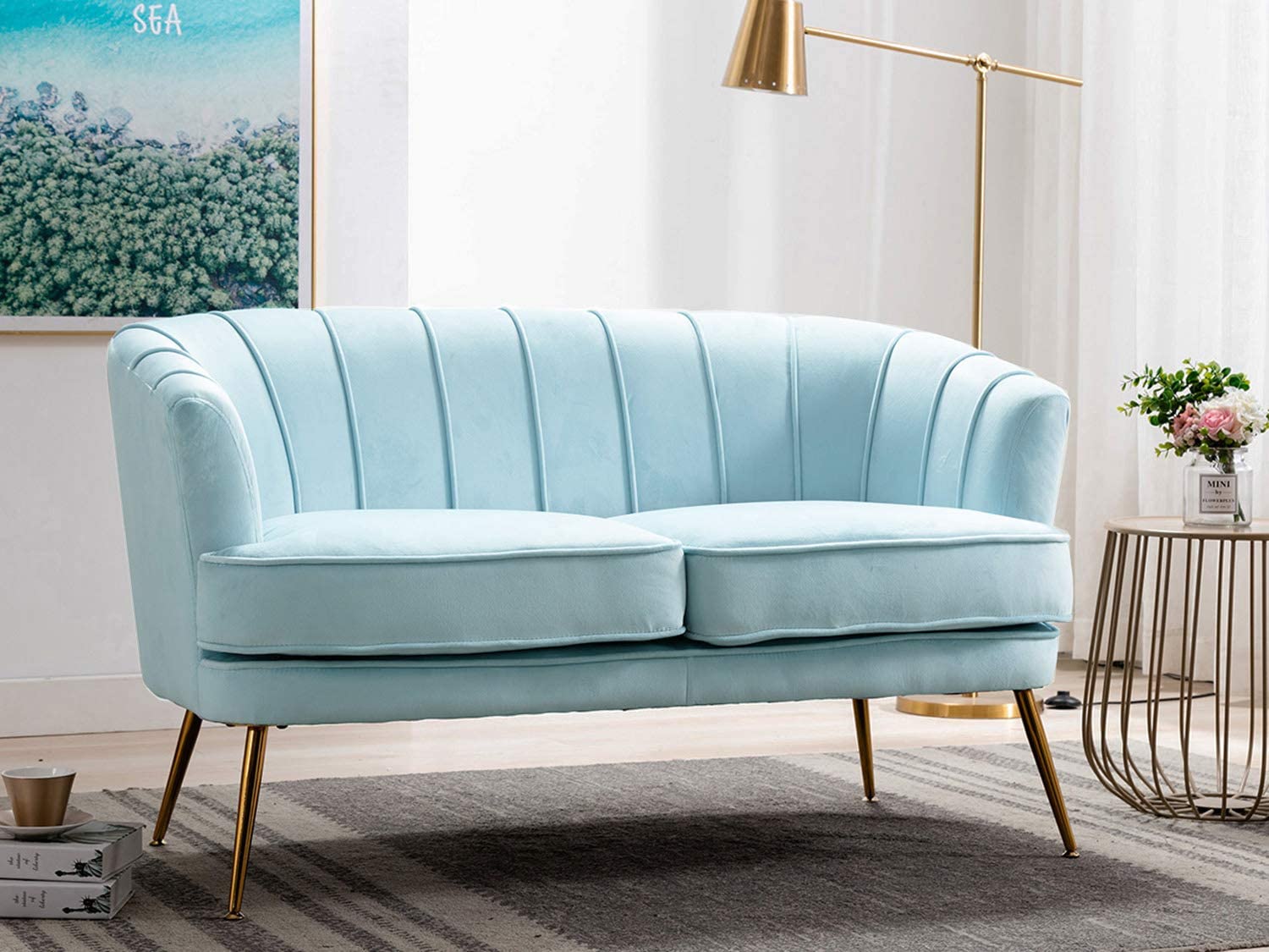 Light Blue Velvet Loveseat