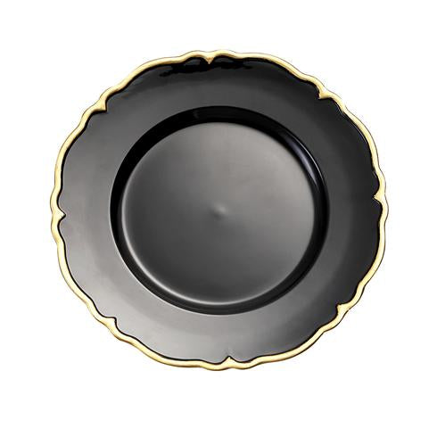 Black & Gold Scalloped Edge Acrylic Plastic Charger Plates