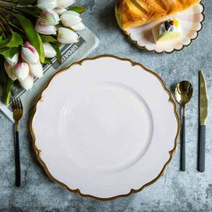White & Gold Scalloped Edge Acrylic Plastic Charger Plates