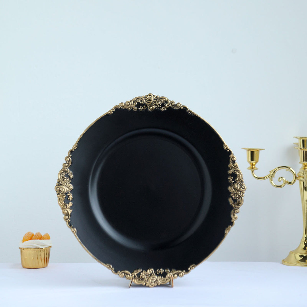 Matte Black Round Baroque Charger Plates