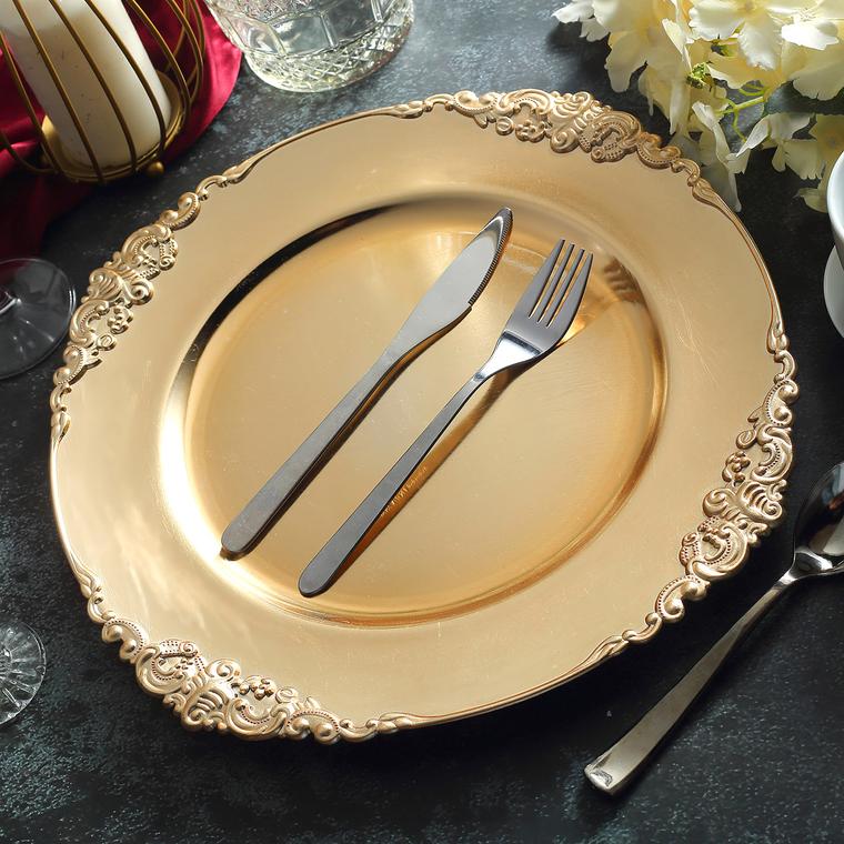 Gold Round Baroque Charger Plates
