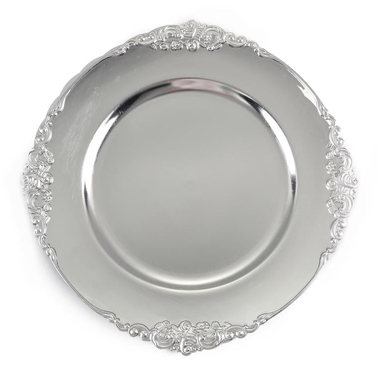 Silver Round Baroque Charger Plates