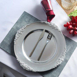 Silver Round Baroque Charger Plates