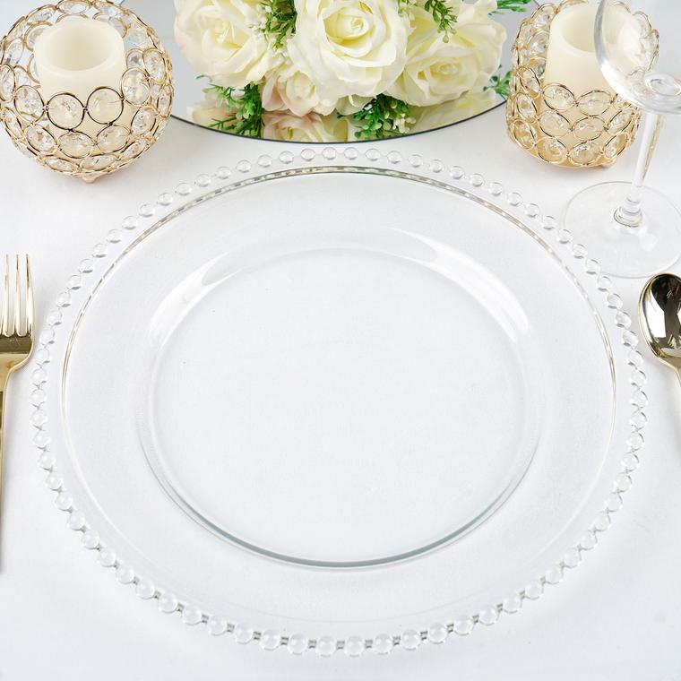 Clear Beaded Glass Charger Plates