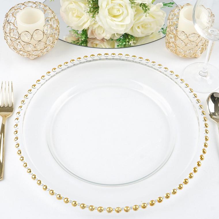 Glass gold beaded charger plates shop