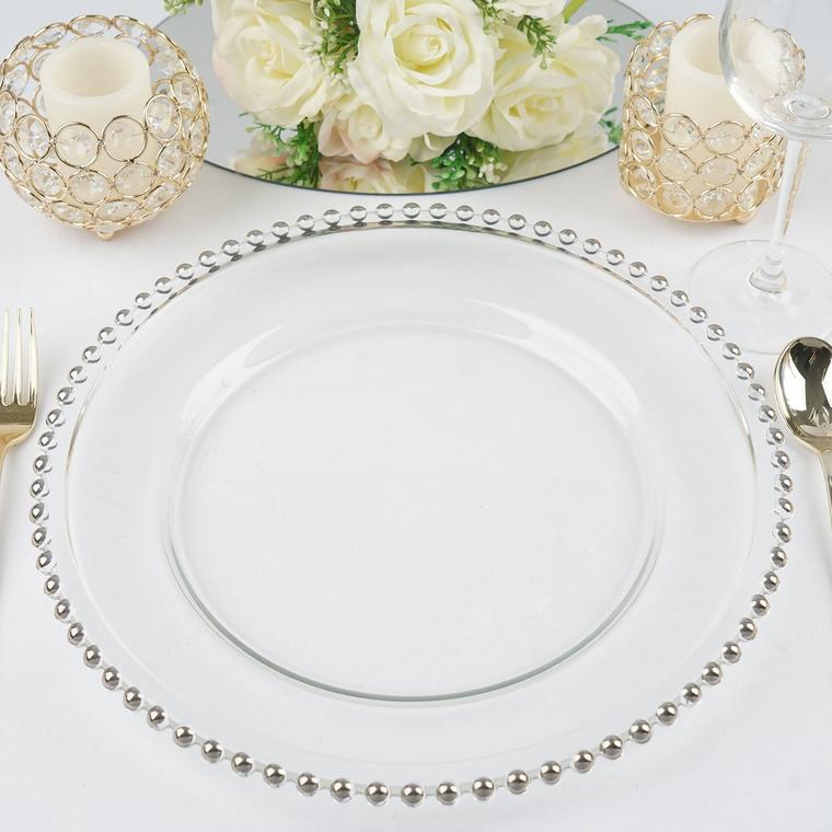 Silver Beaded Glass Charger Plates