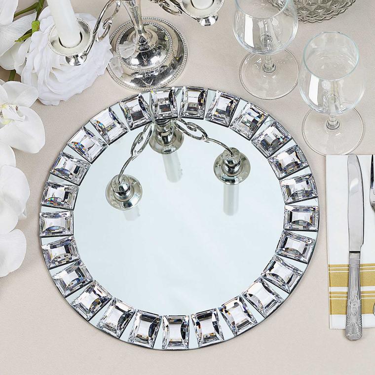 Diamond Rim Mirrored Charger Plate