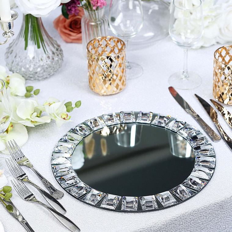 Diamond Rim Mirrored Charger Plate