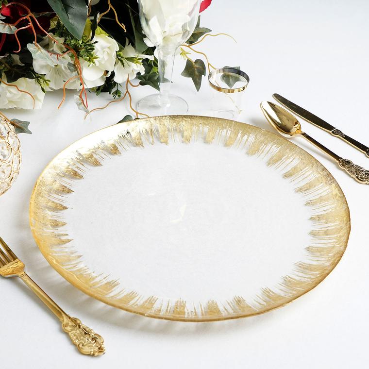 Glass Gold Spray Design Charger Plate