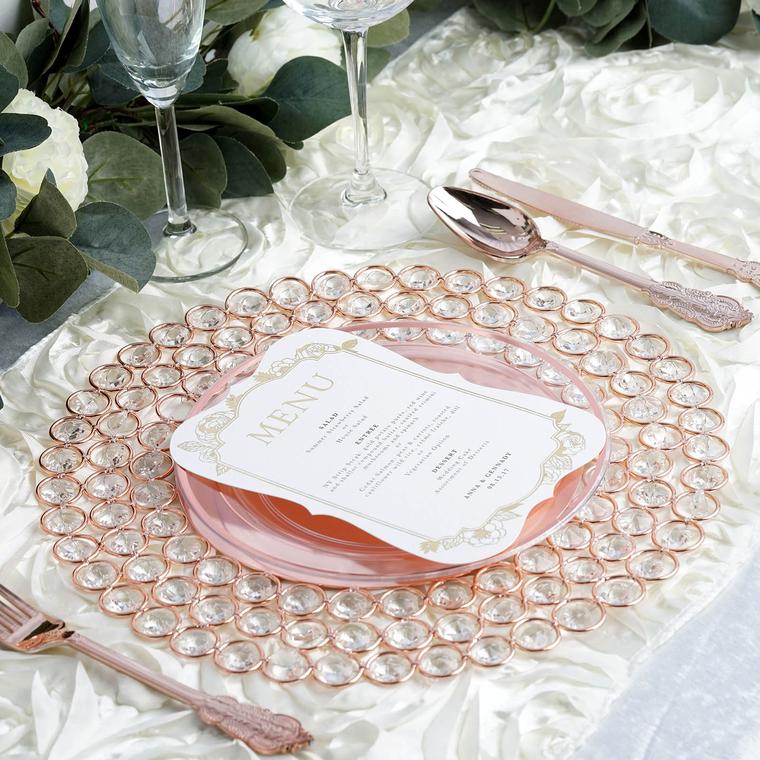 Wired Beaded Rim Mirrored Charger Plate- Rose Gold