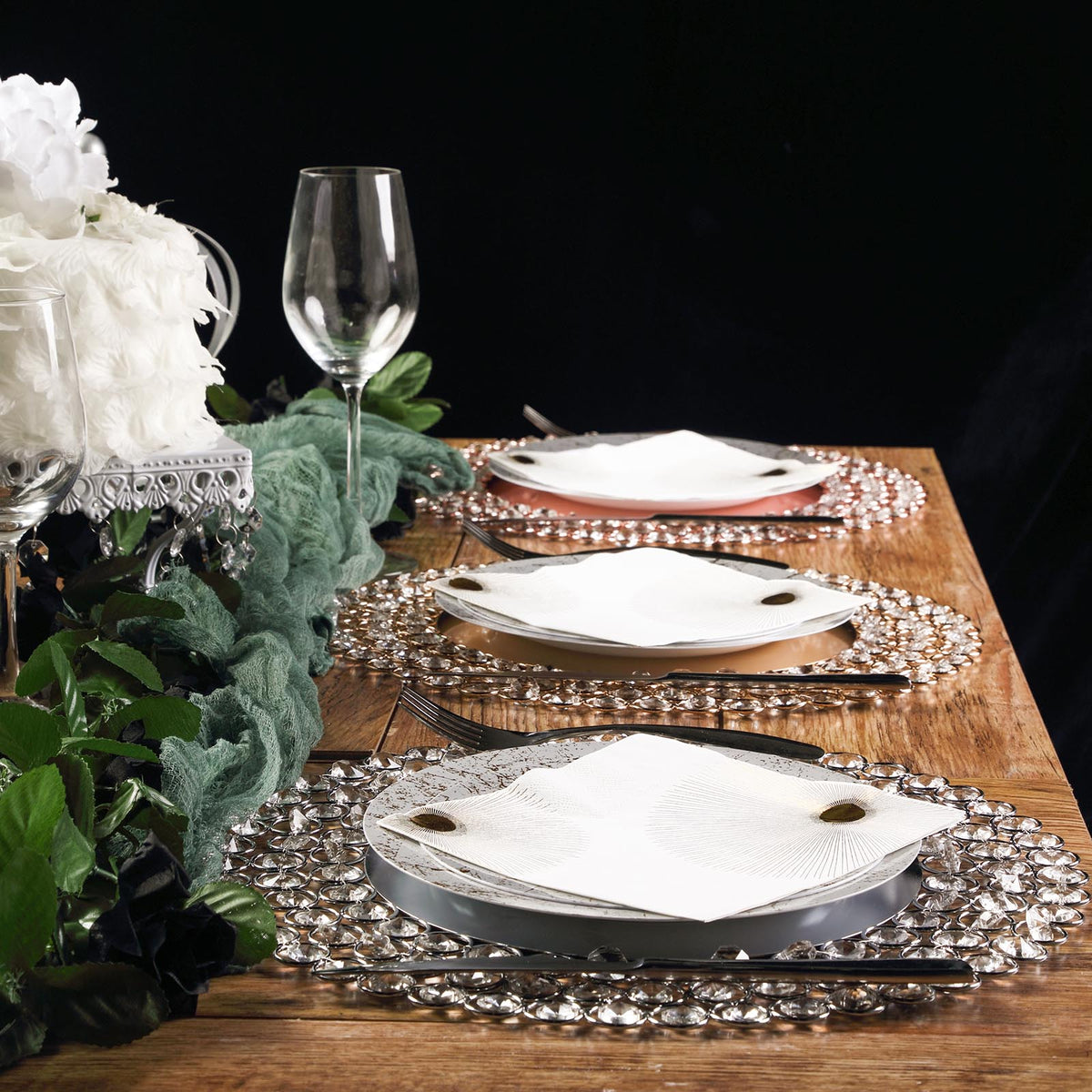 Wired Beaded Rim Mirrored Charger Plate- Rose Gold