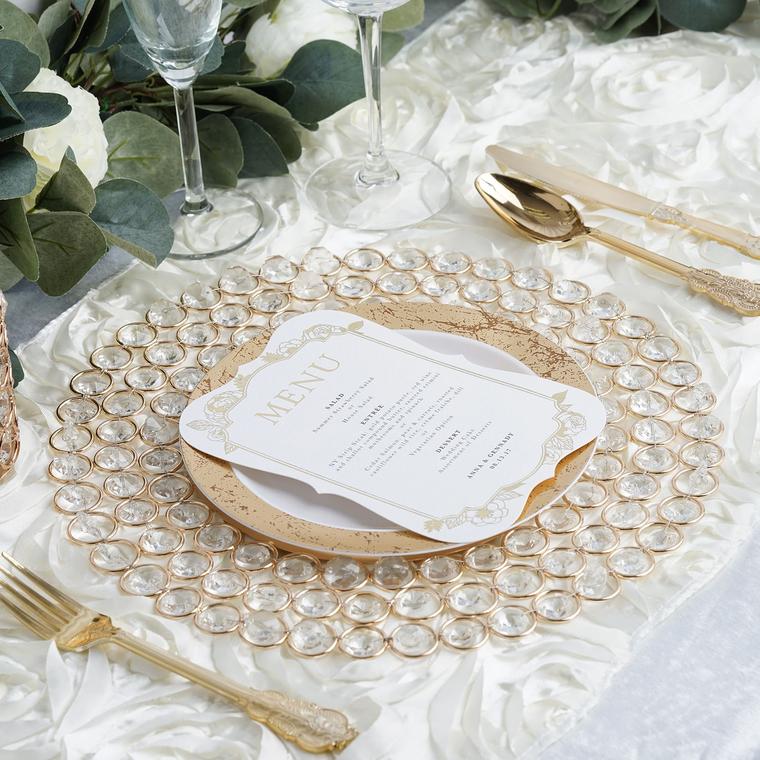 Wired Beaded Rim Mirrored Charger Plate-Gold