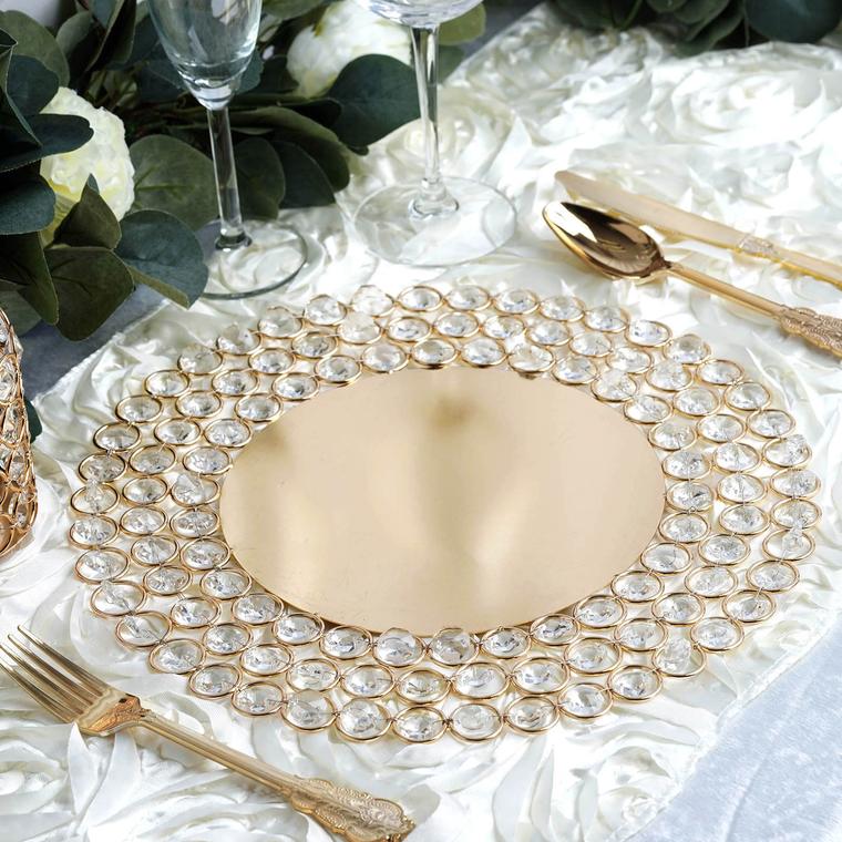 Wired Beaded Rim Mirrored Charger Plate-Gold