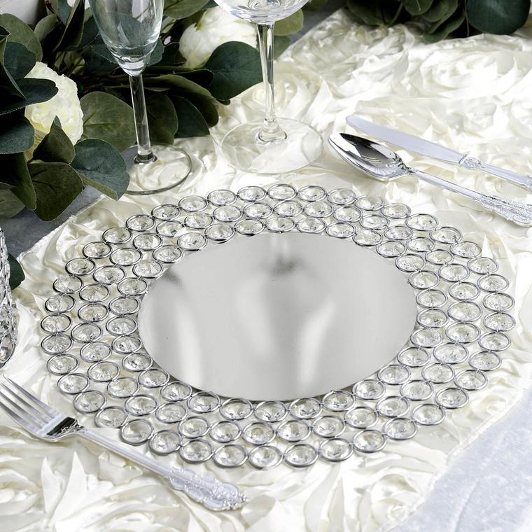 Wired Beaded Rim Mirrored Charger Plate