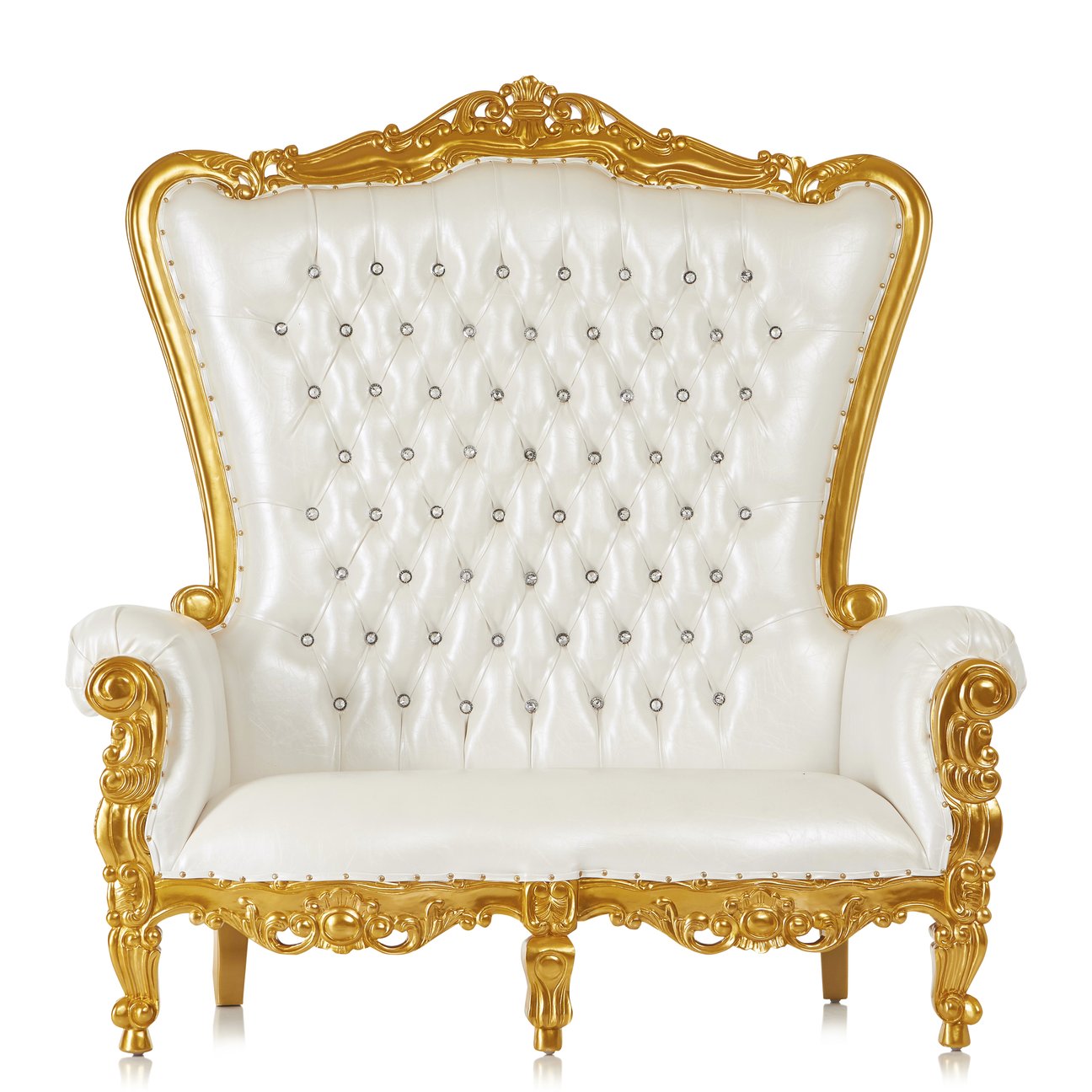 White and Gold Leather Loveseat Throne Chair
