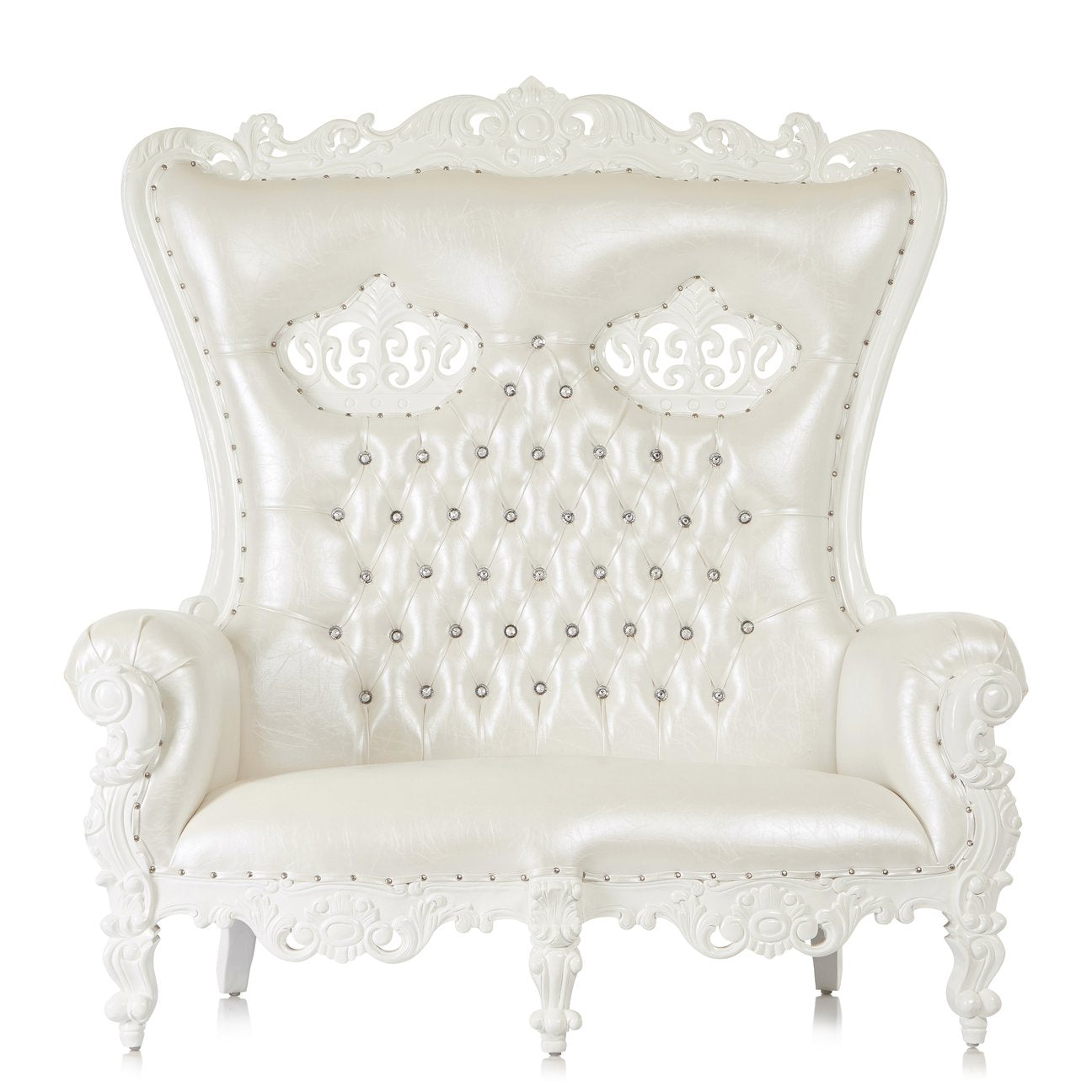 White Leather Loveseat Throne Chair