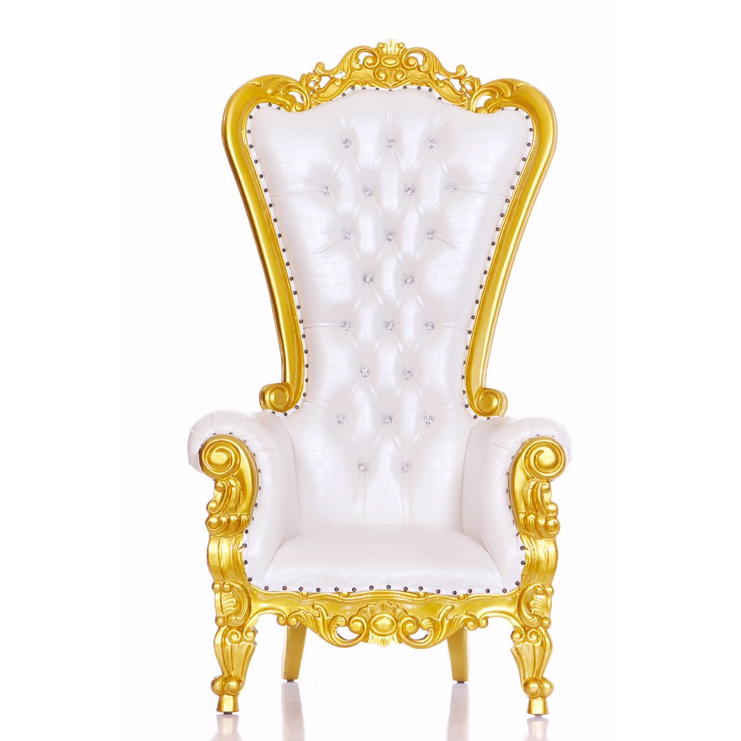 White and Gold Leather Throne Chair