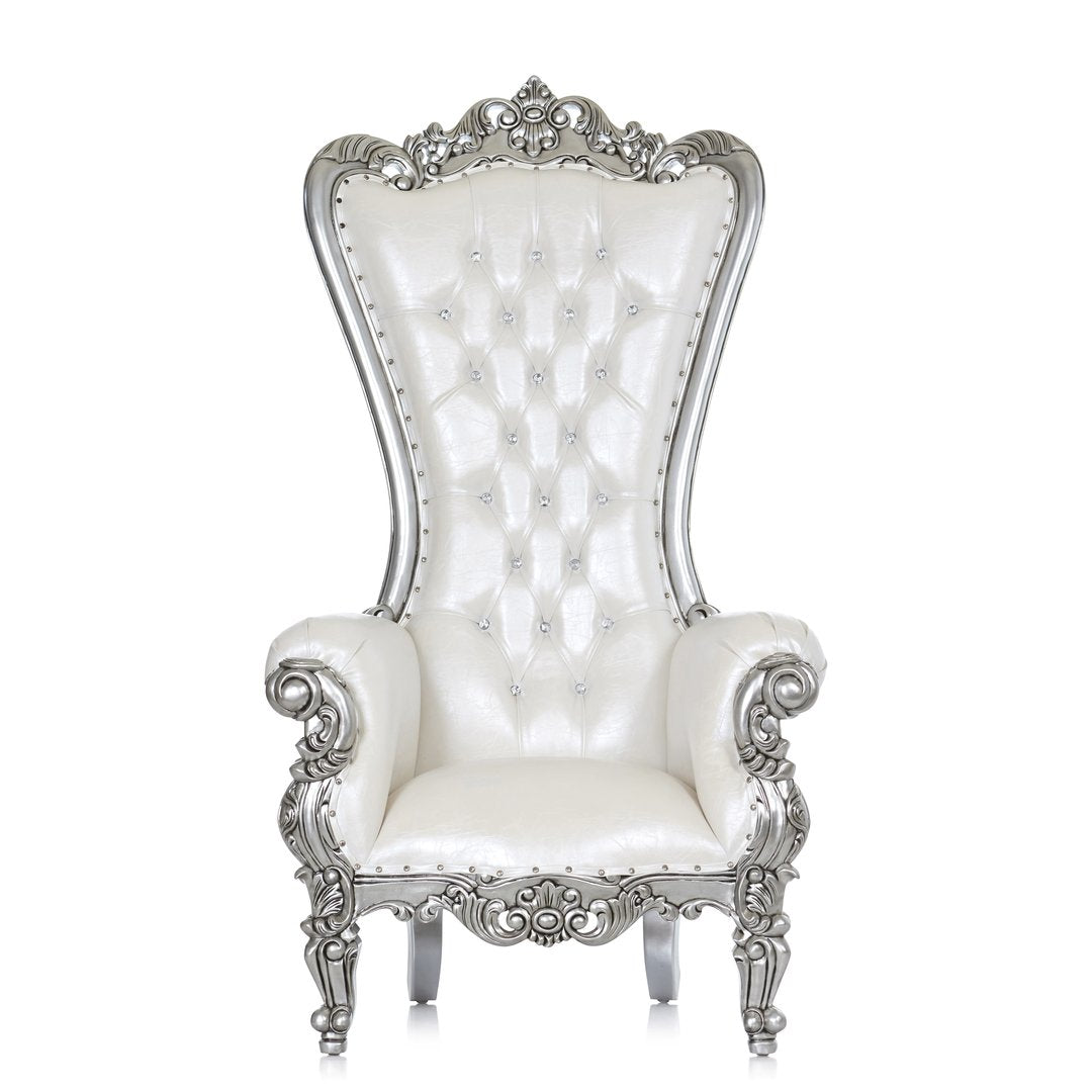 White and Silver Leather Throne Chair