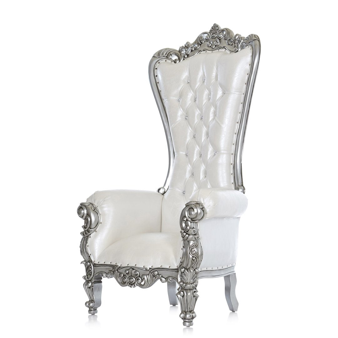 White and Silver Leather Throne Chair