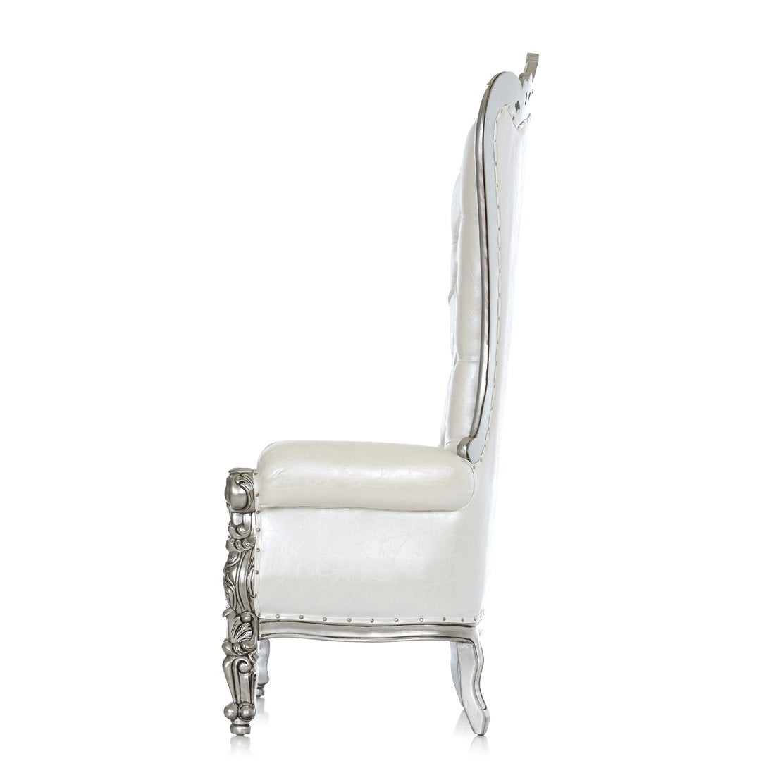 White and Silver Leather Throne Chair Peachtree Party Rentals