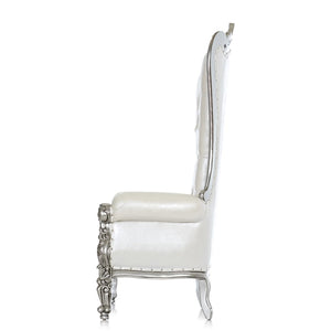 White and Silver Leather Throne Chair