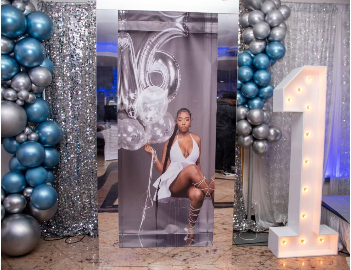 Silver mirrored photo frame backdrop